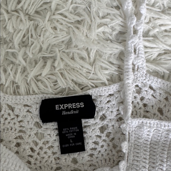 Express White Hand Knit Crochet White Tank Top Size Large - Picture 2 of 3